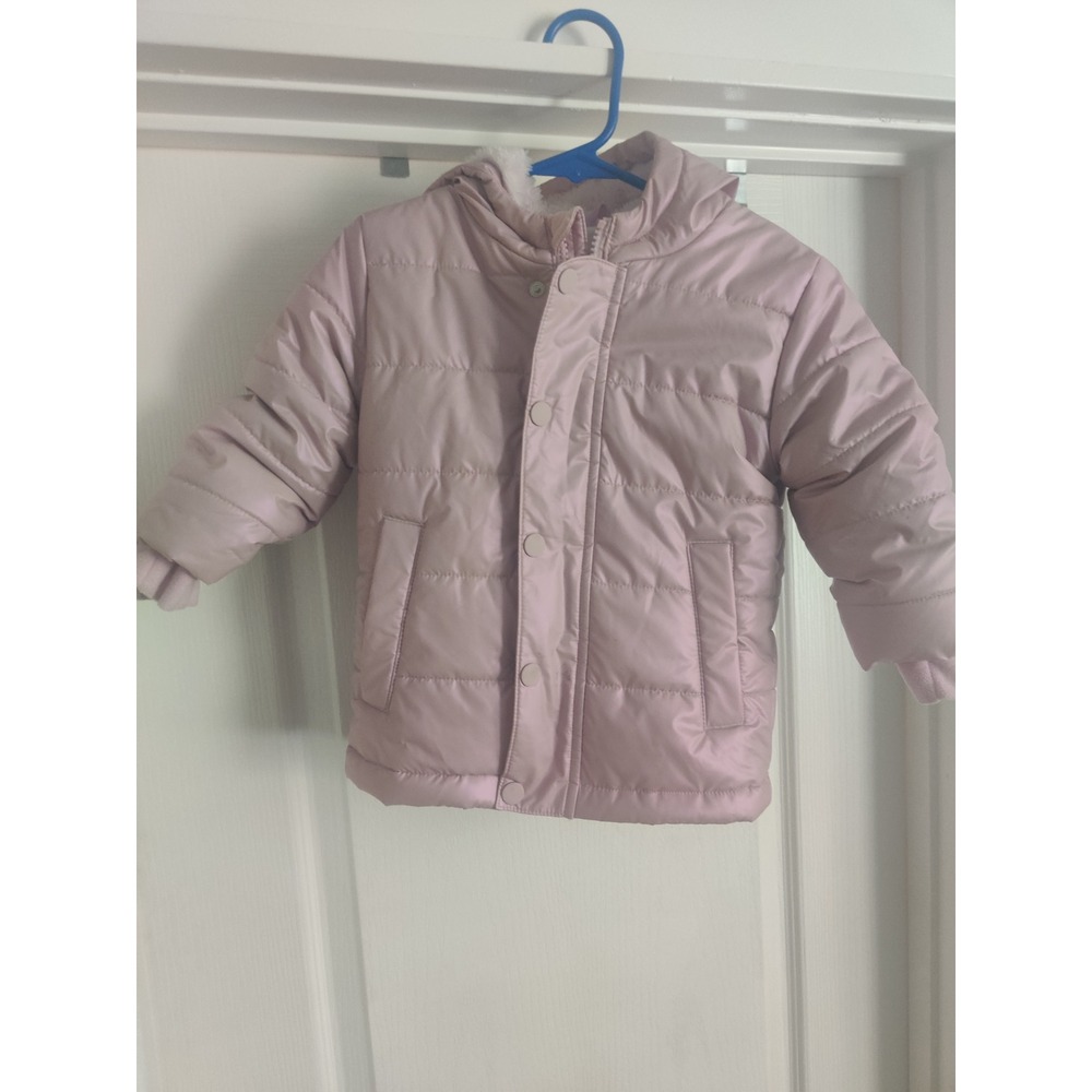 Cat & Jack Baby Girls Pink Puffer Jacket Fleece Lined Hooded Winter Coat 18M‎